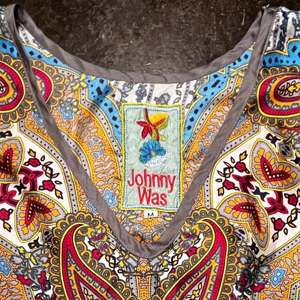 Johnny Was Boho Hippie Oversized Silk Top, M - Picture 3 of 8